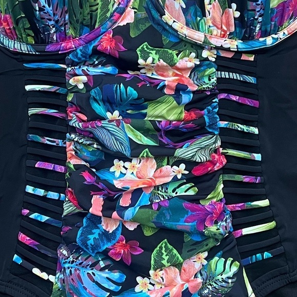 Swimsuits for All Ruched Sheer Full Support Padded Floral One Piece Swimsuit - Picture 4 of 13